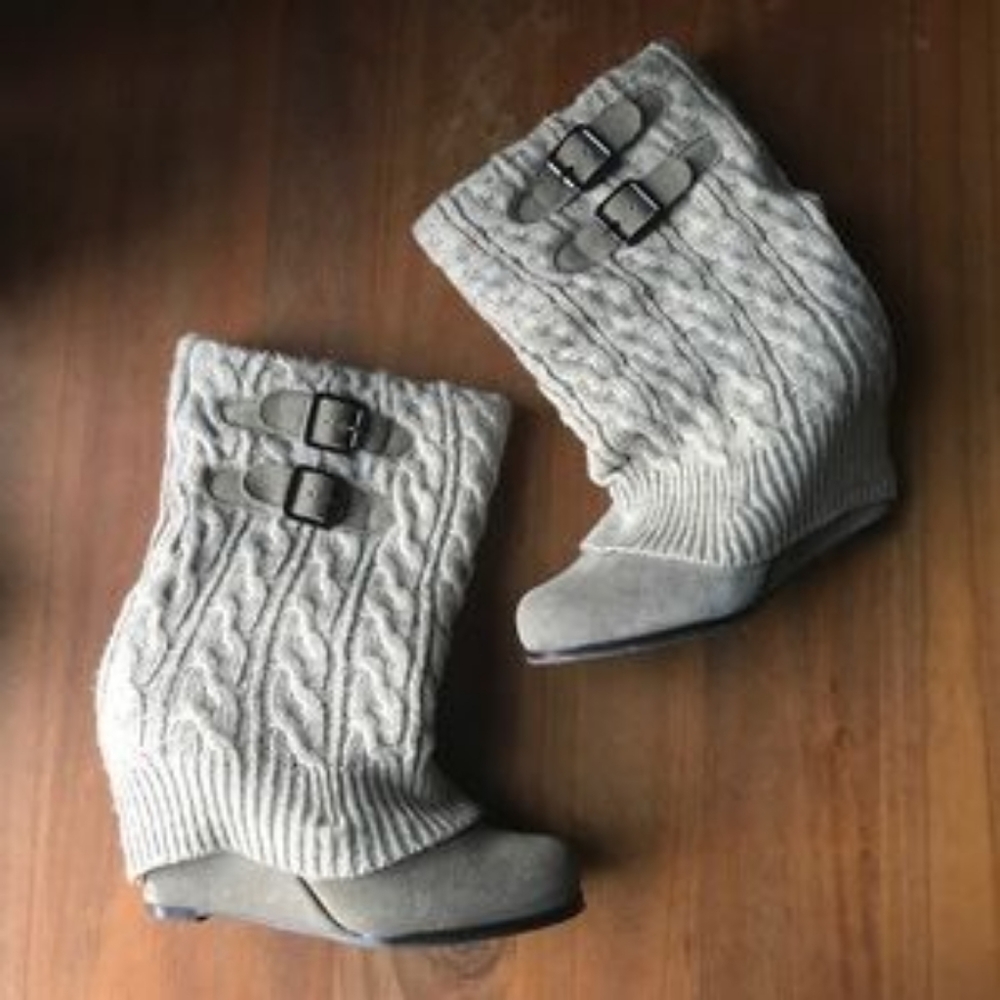 Steven Madden sweater wedge boots